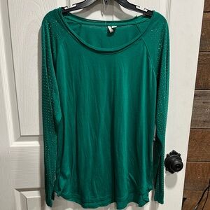 Emerald Green Relaxed Long Sleeve Blouse (M889)